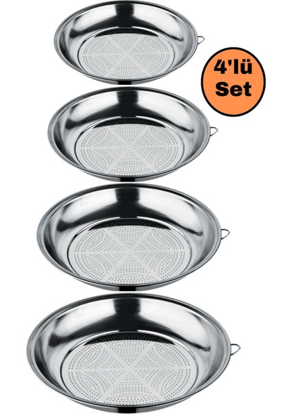 Klasik Süzgeç Kevgir Seti Paslanmaz Çelik Dörtlü Makarna Süzgeci