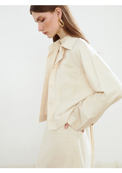 Yeni Sezon Oversize Keten Karisimli Kadin Gomlek - S5NF83Z8