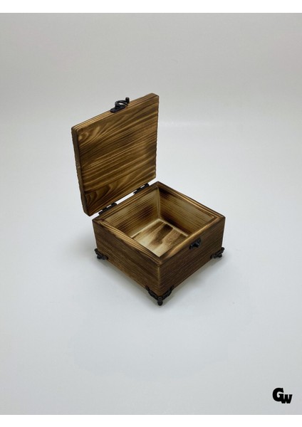 Doğal Ahşap Yakma Takı Kutusu Ahşap Saklama Kutusu(Beyaz ÇAM)(BOY:12CM EN:12CM Yük:8cm)