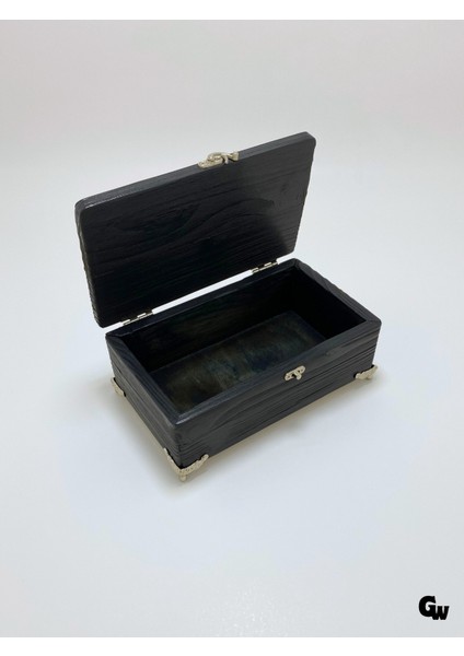 Doğal Ahşap Hareli Takı Kutusu Ahşap Saklama Kutusu(Beyaz ÇAM)(ANTRASİT)(BOY:20CM EN:12CM Yük:8cm)