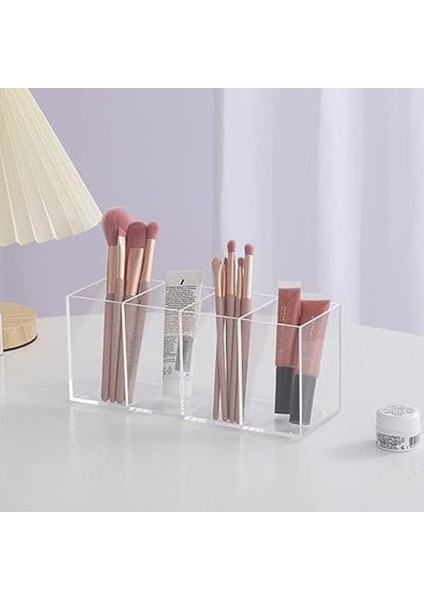 4 Bölmeli Şeffaf Pleksi Organizer, Metal Detaylar ile Şıklık ve Düzen Sağlar