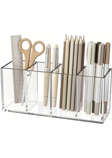 4 Bölmeli Şeffaf Pleksi Organizer, Metal Detaylar ile Şıklık ve Düzen Sağlar fırsatları