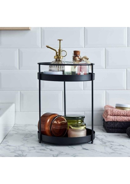 Iki Katlı Siyah Metal Yuvarlak Organizer, Şık ve Kullanışlı Depolama Çözümü