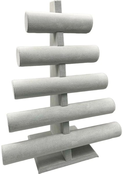 Gri Süet Kumaş Beş Kademeli Bileklik ve Saat Sergileme Standı 45/34 cm