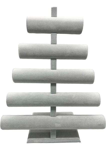 Gri Süet Kumaş Beş Kademeli Bileklik ve Saat Sergileme Standı 45/34 cm fiyatları