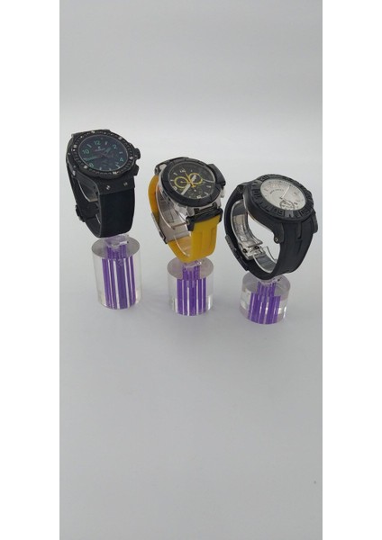 3'lü Oval Lila ve Beyaz Saat Standı Seti, Lazer Tasarım