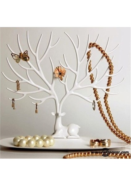 Beyaz Geyik Tasarımlı Takı ve Mücevher Organizeri, Şık ve Düzenli Saklama Sağlar.