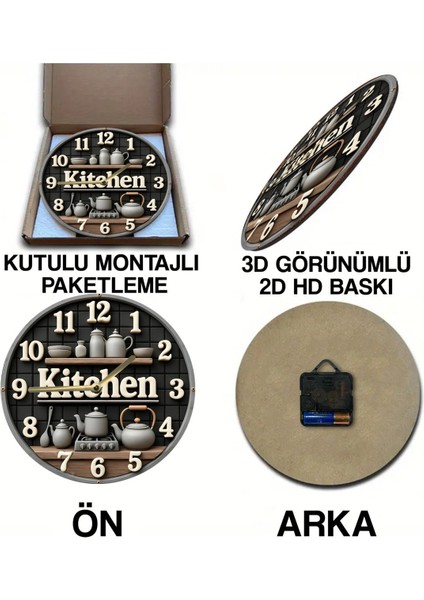 Renkli Yuvarlak Ahşap Duvar Saati, Kuvars Hareketli, 3D ve 2d Tasarım, Mutfak Dekoru fırsatları