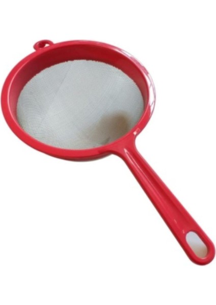 Plastik Saplı Paslanmaz Çelik Süzgeç - Kırmızı - 17 cm