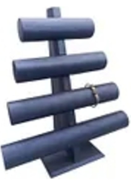 Lacivert Deri Kumaş 4'lü T Model Bilezik Sergileme, Boy 38CM En 33CM