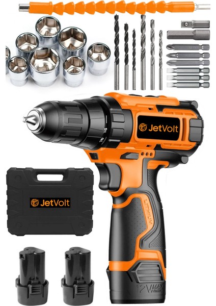 12V 1.5AH Şarjlı Matkap Seti, 24 Parça, Turuncu Renkli, Güçlü ve Pratik Kullanım