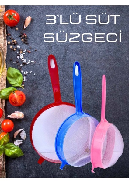Çok Amaçlı Süt Süzgeci 3'lü 14-17-20 cm Pirinç Bakliyat Süzgeci