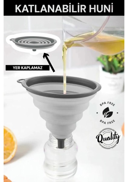 Katlanabilir Huni Akordiyon Huni, Yer Kaplamaz Silikon, Kolay Kullanım Silikon Huni