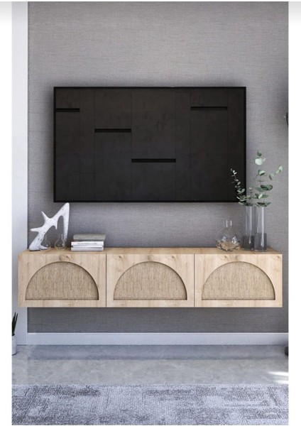 Tv Ünitesi ,tv Sehpası ,iskandinav Jüt Kumaşlı Ultra Lüks (ÖZEL TASARIM) Mdf E150xd32xy30cm
