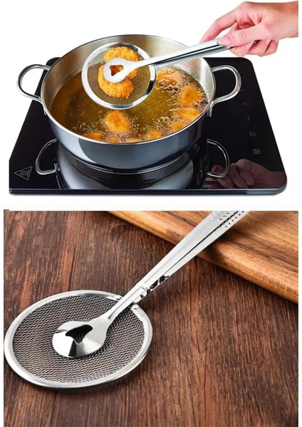Süzgeçli Kızartma ve Haşlama Maşası Çelik Kevgir