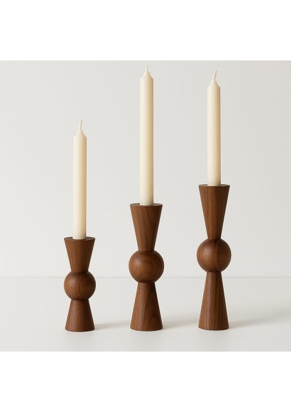 Doğal Ahşap Cevizşamdan Seti 17.5cm & 15CM & 12.5 , El Yapımı, Rustik Dekoratif 3'lü Mumluk Modern
