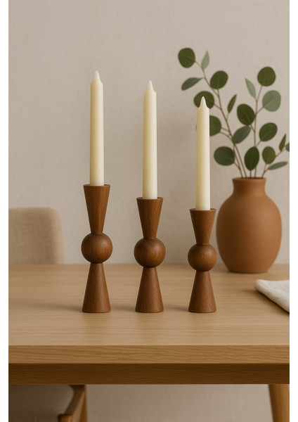 Doğal Ahşap Cevizşamdan Seti 17.5cm & 15CM & 12.5 , El Yapımı, Rustik Dekoratif 3'lü Mumluk Modern modelleri