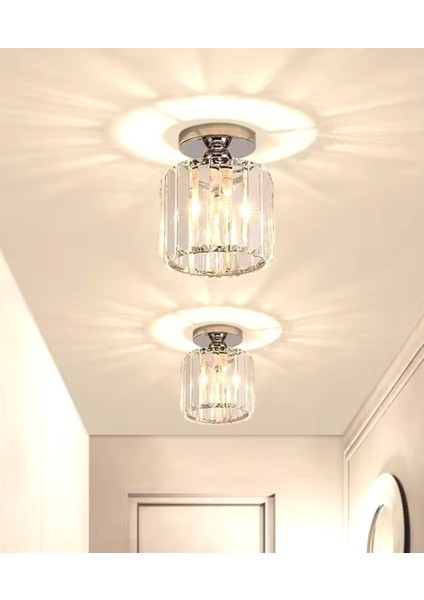 Modern Crystal Lüks Kristal Taşlı Plafonyer Tavan Avize Gümüş Krom