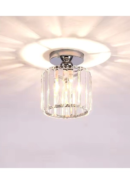 Modern Crystal Lüks Kristal Taşlı Plafonyer Tavan Avize Gümüş Krom