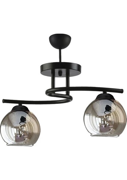 Fuji Modern Dekoratif Salon - Mutfak - Yatak Odası Siyah Renk Füme Camlı 2 Li Avize