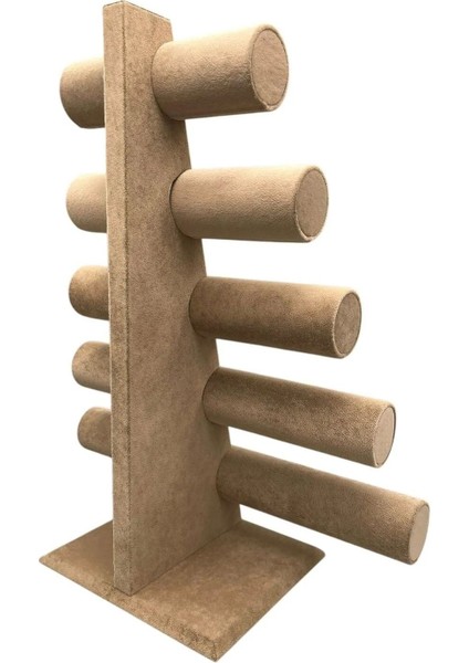 Süet Kumaş Bileklik ve Saat Sergileme Standı, 45/34 Cm, Beş Kademeli, Sütlü Kahve fiyatları