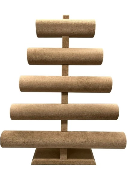Süet Kumaş Bileklik ve Saat Sergileme Standı, 45/34 Cm, Beş Kademeli, Sütlü Kahve modelleri