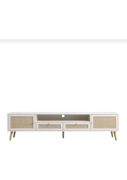 İskandinav Tv Sehpası ,tv Ünitesi , Konsol Jüt Kumaşlı Beyaz Mdf E180xd39xy49cm modelleri