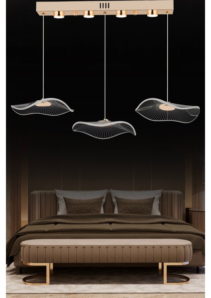 Jolie 3'lü Sıralı 3 Renkli 26 Watt Gold Kristal Ledli Modern Oturma Odası Salon Sarkıt Avize