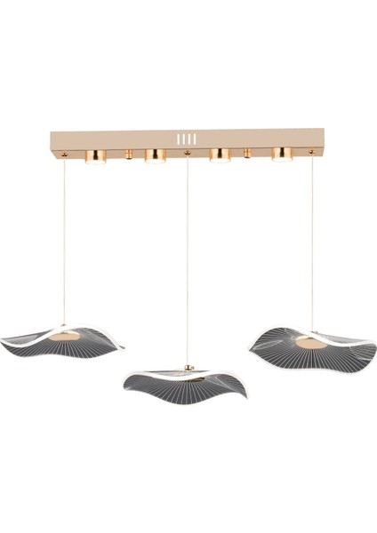 Jolie 3'lü Sıralı 3 Renkli 26 Watt Gold Kristal Ledli Modern Oturma Odası Salon Sarkıt Avize