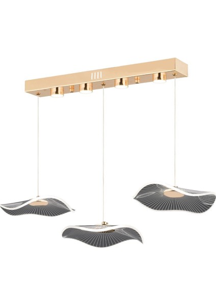 Jolie 3'lü Sıralı 3 Renkli 26 Watt Gold Kristal Ledli Modern Oturma Odası Salon Sarkıt Avize