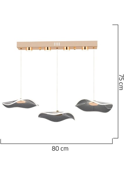 Jolie 3'lü Sıralı 3 Renkli 26 Watt Gold Kristal Ledli Modern Oturma Odası Salon Sarkıt Avize