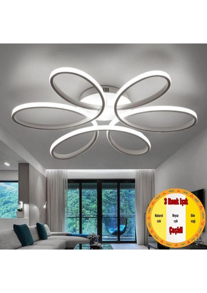 Minel Dekor Papatya Model Tavan Lambası, Modern Aydınlatma, Dekoratif 3 Renkli Işık