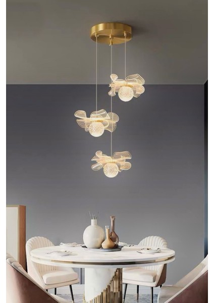 Kleopatra Model 3 Lü Gold Kaplama Metal Salon Mutfak Oturma Yatak Odası Modern LED Sarkıt Avize