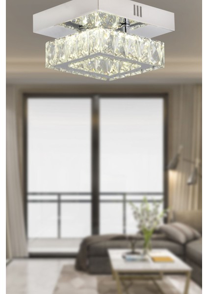Modina Tek Katlı Krom 3 Renkli 20 Watt Ledli 3 Renkli Kristalli Taşlı Modern Tasarım LED Kristal Sa