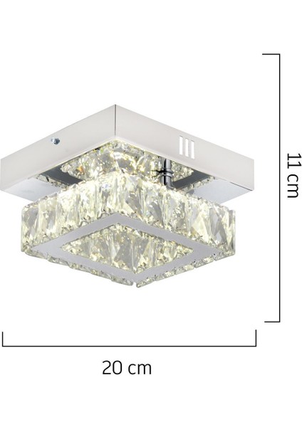 Modina Tek Katlı Krom 3 Renkli 20 Watt Ledli 3 Renkli Kristalli Taşlı Modern Tasarım LED Kristal Sa