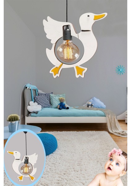 Sevimli Duck Ördek Sarkıt Avize Bebek Çocuk Odası Uçan Ördek Modern Dekoratif Rustik Tekli Avize