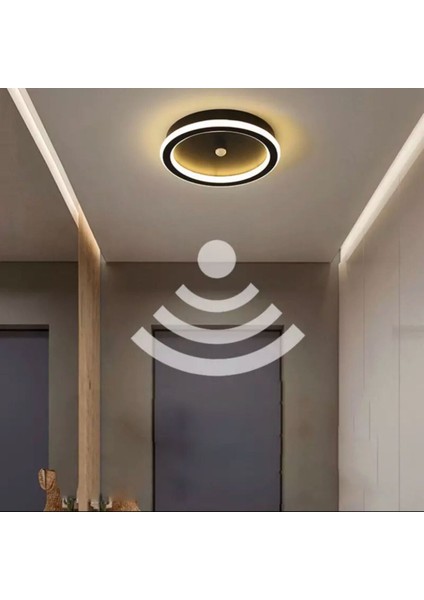 Ø30CM SENSÖRLÜ,3000K Işık Rengi LED Tavan Lambası,yuvarlak Avize,modern Aydınlatma,dekoratif Siyah