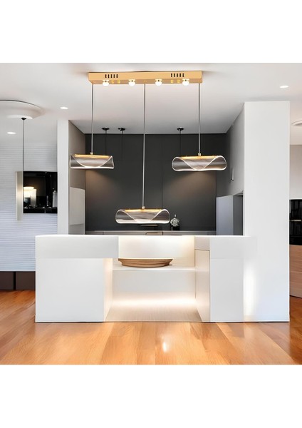Modern Tasarım Vegas LED Avize Üçlü Sıralı Ledli Gold Sarı