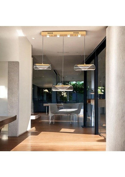 Modern Tasarım Vegas LED Avize Üçlü Sıralı Ledli Gold Sarı