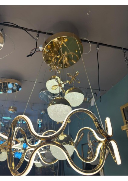 Tibet 3 Renk Gold ( Sarı Beyaz ve Gün Işığı ) Luxury LED Kristal Taşlı Avize Concept indirimleri