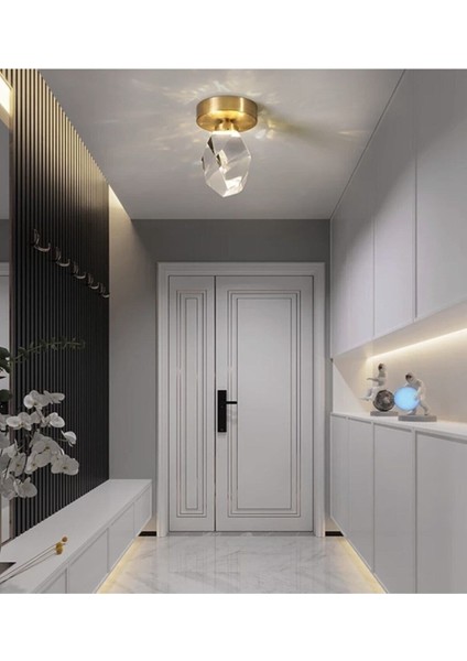 Modern Concept Kristal Camlı Gold Detaylı Tekli Plafonyer Tavan Ledli Avize modelleri