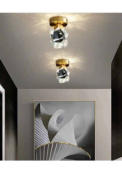Modern Concept Kristal Camlı Gold Detaylı Tekli Plafonyer Tavan Ledli Avize fırsatları