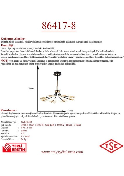 86417-8 Sarı LED Avize
