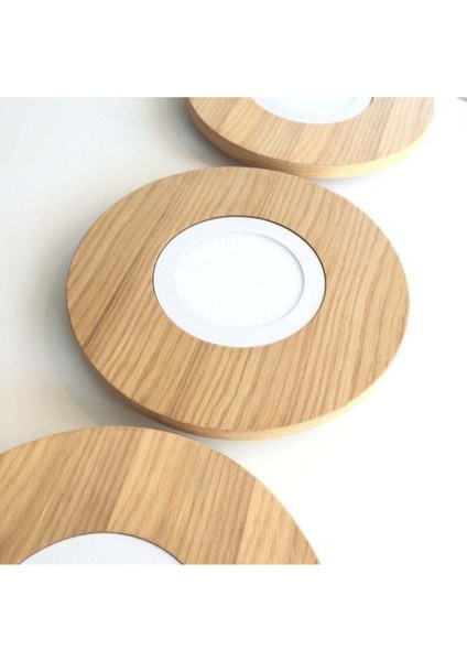 Yuvarlak Meşe Kaplama LED Tavan Aydınlatması 33CM, Yatak Odası, Koridor, Banyo Lambası - Gün Işığı