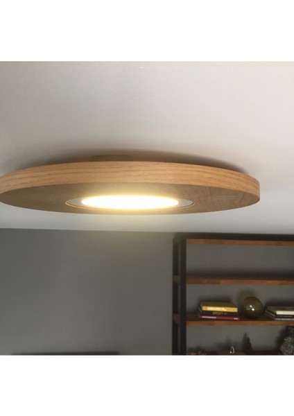 Yuvarlak Meşe Kaplama LED Tavan Aydınlatması 33CM, Yatak Odası, Koridor, Banyo Lambası - Gün Işığı