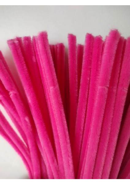 50 Adet Koyu Pembe Şönil, Eğitici Şönil Seti, Yoğun Tüylü Tel, 30 cm modelleri