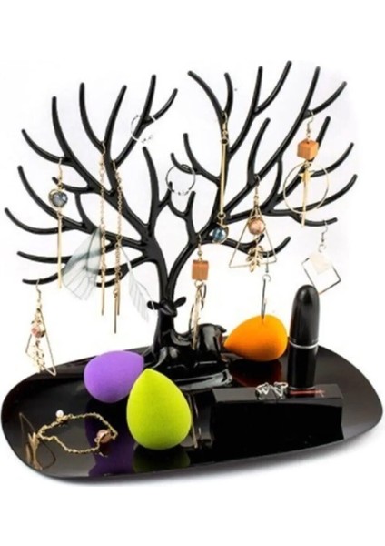 Geyik Motifli Takı Düzenleyici, Siyah Renk, Bileklik ve Kolye Askısı ile Şık Tasarım