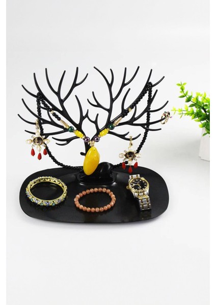 Geyik Motifli Takı Düzenleyici, Siyah Renk, Bileklik ve Kolye Askısı ile Şık Tasarım fırsatları