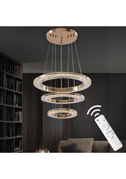 Kristal 3 'lü Sarkıt Gold Kumandalı 3 Renk Işıklı Ultra Ledli Avize fiyatları