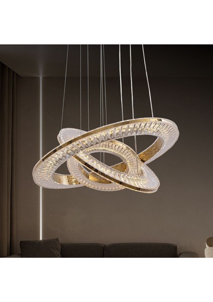 Kristal 3 'lü Sarkıt Gold Kumandalı 3 Renk Işıklı Ultra Ledli Avize fırsatları